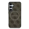 Husa spate Guess din piele PU 4G cu inel colorat MagSafe pentru Samsung Galaxy S25, maro