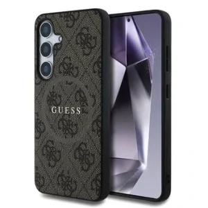 Husa spate Guess din piele PU 4G cu inel colorat MagSafe pentru Samsung Galaxy S25, maro