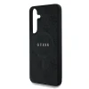 Husa spate Guess din piele PU 4G cu inel colorat MagSafe pentru Samsung Galaxy S25, neagră
