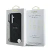 Husa spate Guess din piele PU 4G cu inel colorat MagSafe pentru Samsung Galaxy S25, neagră