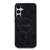 Husa spate Guess din piele PU 4G cu inel colorat MagSafe pentru Samsung Galaxy S25, neagră
