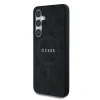 Husa spate Guess din piele PU 4G cu inel colorat MagSafe pentru Samsung Galaxy S25, neagră