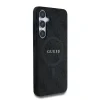 Husa spate Guess din piele PU 4G cu inel colorat MagSafe pentru Samsung Galaxy S25, neagră