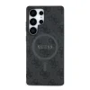 Husa spate Guess din piele PU 4G cu inel colorat MagSafe pentru Samsung Galaxy S25 Ultra, neagră