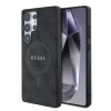 Husa spate Guess din piele PU 4G cu inel colorat MagSafe pentru Samsung Galaxy S25 Ultra, neagră