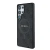 Husa spate Guess din piele PU 4G cu inel colorat MagSafe pentru Samsung Galaxy S25 Ultra, neagră