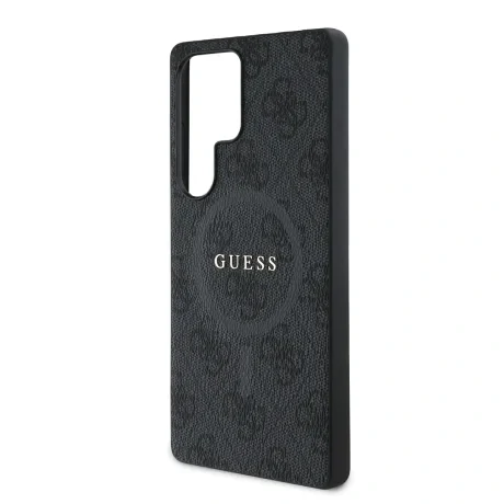 Husa spate Guess din piele PU 4G cu inel colorat MagSafe pentru Samsung Galaxy S25 Ultra, neagră