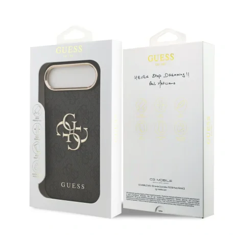 Husa spate Guess din piele PU 4G cu logo metalic, cadru auriu, pentru iPhone Air, neagră