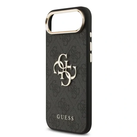 Husa spate Guess din piele PU 4G cu logo metalic, cadru auriu, pentru iPhone Air, neagră