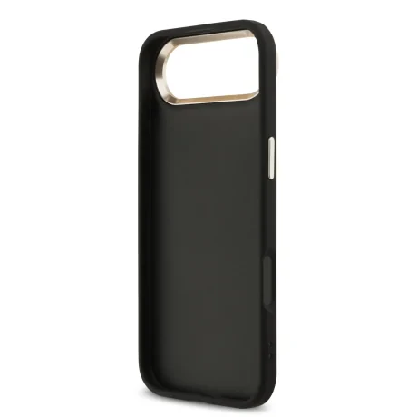 Husa spate Guess din piele PU 4G cu logo metalic, cadru auriu, pentru iPhone Air, neagră