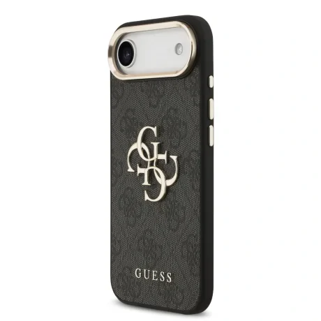 Husa spate Guess din piele PU 4G cu logo metalic, cadru auriu, pentru iPhone Air, neagră