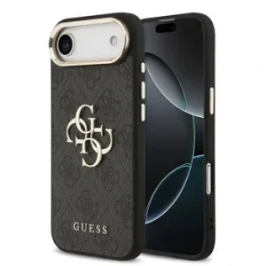 Husa spate Guess din piele PU 4G cu logo metalic, cadru auriu, pentru iPhone Air, neagră