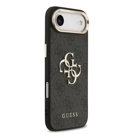 Husa spate Guess din piele PU 4G cu logo metalic, cadru auriu, pentru iPhone Air, neagră