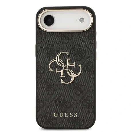 Husa spate Guess din piele PU 4G cu logo metalic, cadru auriu, pentru iPhone Air, neagră