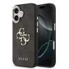 Husa spate Guess din piele PU 4G cu logo metalic și ramă aurie pentru iPhone 17, neagră