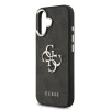 Husa spate Guess din piele PU 4G cu logo metalic și ramă aurie pentru iPhone 17, neagră