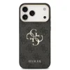 Husa spate Guess din piele PU 4G cu logo metalic și ramă aurie pentru iPhone 17 Pro Max, neagră
