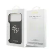 Husa spate Guess din piele PU 4G cu logo metalic și ramă aurie pentru iPhone 17 Pro Max, neagră