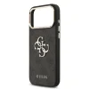 Husa spate Guess din piele PU 4G cu logo metalic și ramă aurie pentru iPhone 17 Pro Max, neagră