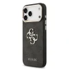 Husa spate Guess din piele PU 4G cu logo metalic și ramă aurie pentru iPhone 17 Pro Max, neagră