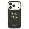Husa spate Guess din piele PU 4G cu logo metalic și ramă aurie pentru iPhone 17 Pro, neagră