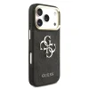 Husa spate Guess din piele PU 4G cu logo metalic și ramă aurie pentru iPhone 17 Pro, neagră