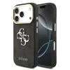 Husa spate Guess din piele PU 4G cu logo metalic și ramă aurie pentru iPhone 17 Pro, neagră