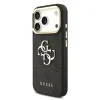 Husa spate Guess din piele PU 4G cu logo metalic și ramă aurie pentru iPhone 17 Pro, neagră