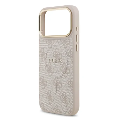 Husa spate Guess din piele PU 4G cu ramă aurie MagSafe pentru iPhone 17 Pro Max, roz