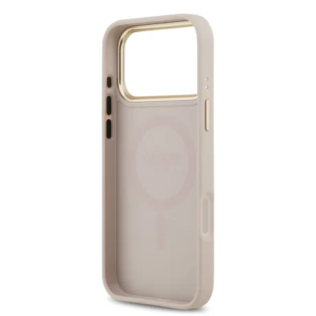 Husa spate Guess din piele PU 4G cu ramă aurie MagSafe pentru iPhone 17 Pro Max, roz