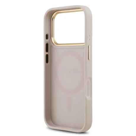 Husa spate Guess din piele PU 4G cu ramă aurie MagSafe pentru iPhone 17 Pro, roz