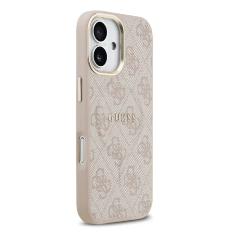 Husa spate Guess din piele PU 4G cu ramă aurie MagSafe pentru iPhone 17, roz