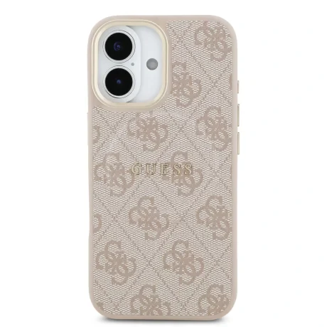 Husa spate Guess din piele PU 4G cu ramă aurie MagSafe pentru iPhone 17, roz