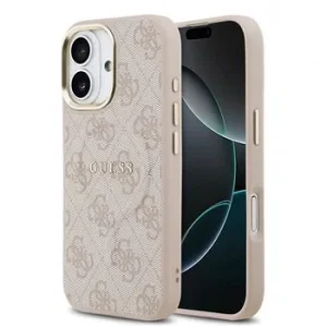 Husa spate Guess din piele PU 4G cu ramă aurie MagSafe pentru iPhone 17, roz
