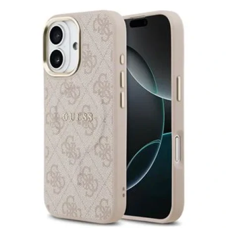 Husa spate Guess din piele PU 4G cu ramă aurie MagSafe pentru iPhone 17, roz