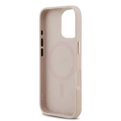 Husa spate Guess din piele PU 4G cu ramă aurie MagSafe pentru iPhone 17, roz