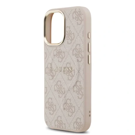 Husa spate Guess din piele PU 4G cu ramă aurie MagSafe pentru iPhone 17, roz