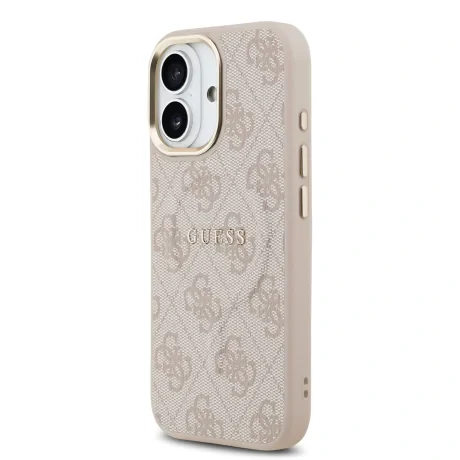 Husa spate Guess din piele PU 4G cu ramă aurie MagSafe pentru iPhone 17, roz