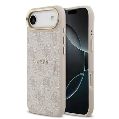 Husa spate Guess din piele PU 4G cu ramă aurie MagSafe pentru iPhone Air, roz