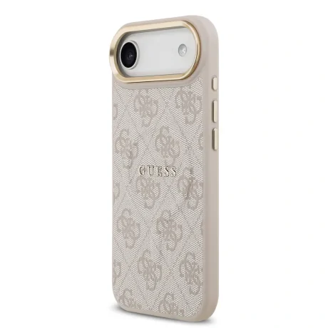 Husa spate Guess din piele PU 4G cu ramă aurie MagSafe pentru iPhone Air, roz