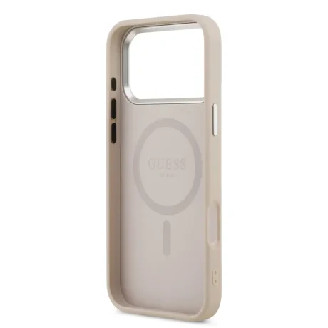 Husă spate Guess din piele PU cu logo triunghiular MagSafe pentru iPhone 17 Pro Max, roz