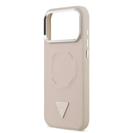Husă spate Guess din piele PU cu logo triunghiular MagSafe pentru iPhone 17 Pro Max, roz