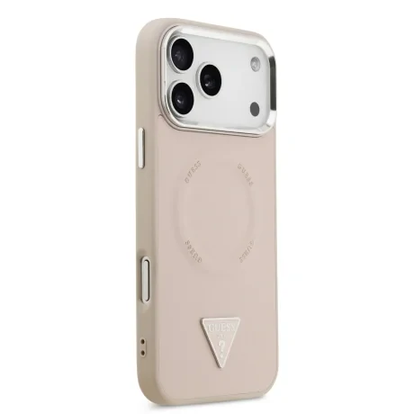 Husă spate Guess din piele PU cu logo triunghiular MagSafe pentru iPhone 17 Pro Max, roz