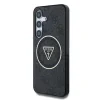 Husa spate Guess IML 4G cu sclipici și logo triunghiular MagSafe pentru Samsung Galaxy S25, neagră