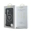 Husa spate Guess IML 4G cu sclipici și logo triunghiular MagSafe pentru Samsung Galaxy S25, neagră