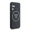 Husa spate Guess IML 4G cu sclipici și logo triunghiular MagSafe pentru Samsung Galaxy S25, neagră