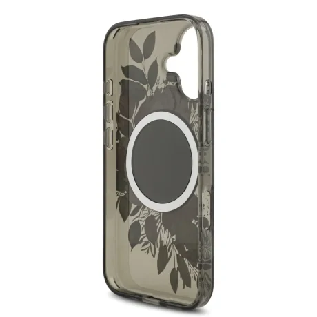 Husa spate Guess IML Flowers Strap MagSafe pentru iPhone 17, neagră