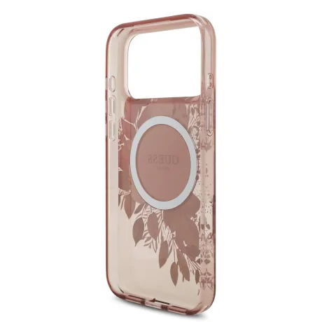 Husă spate Guess IML Flowers Strap MagSafe pentru iPhone 17 Pro Max, roz