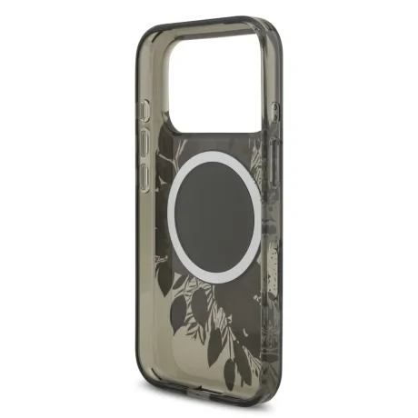 Husă spate Guess IML Flowers Strap MagSafe pentru iPhone 17 Pro, neagră