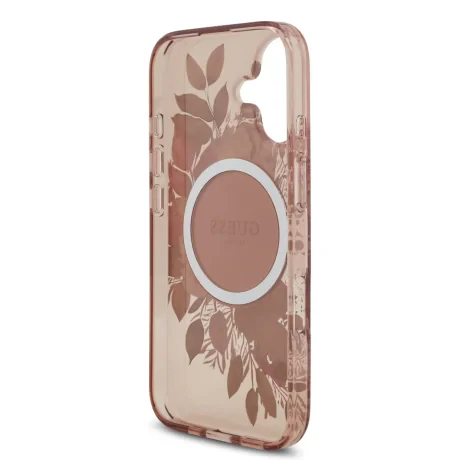 Husa spate Guess IML Flowers Strap MagSafe pentru iPhone 17, roz